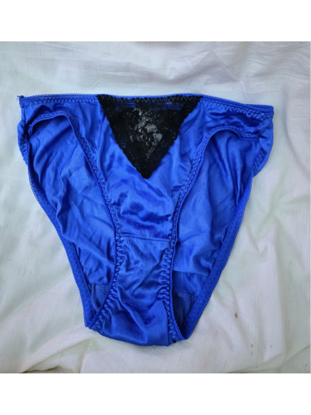 Vtg 70s 80s Blue Sheer Lace Front Silky Nylon Hi Cut Panties Size 6 Med NWOT